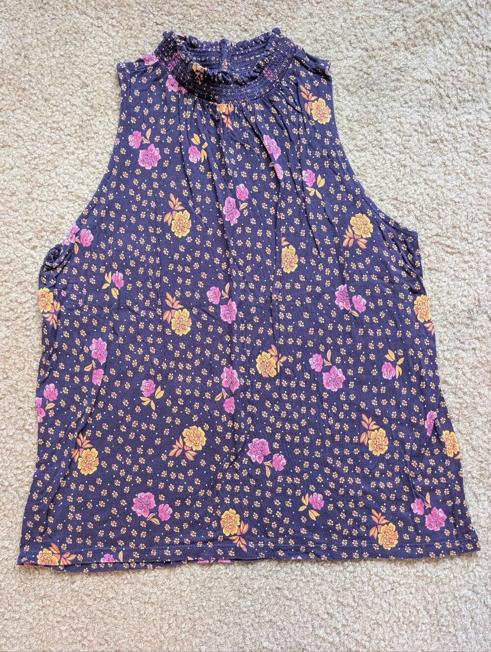 Vintage LOFT Sleeveless Floral Purple Halter Top Size Small